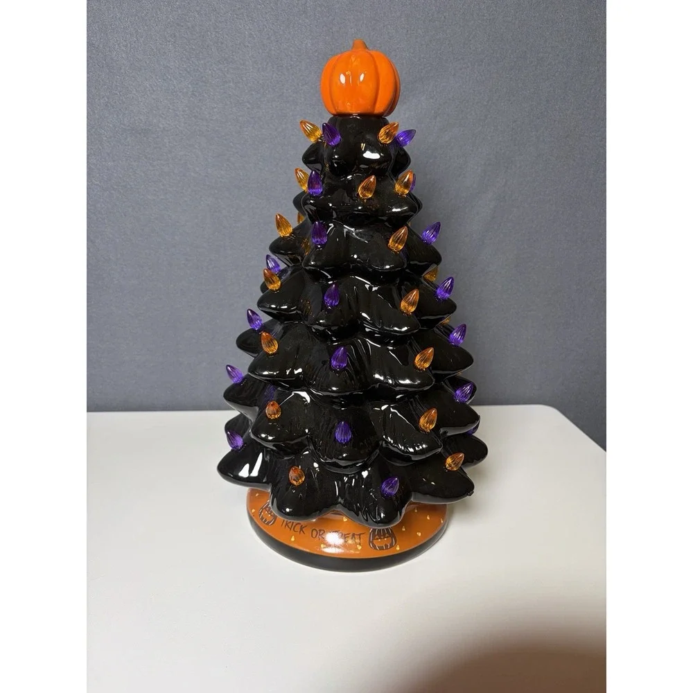 RJ Legend Halloween Ceramic Tree - 15 Inch Hand-Painted, Light Up Decor
